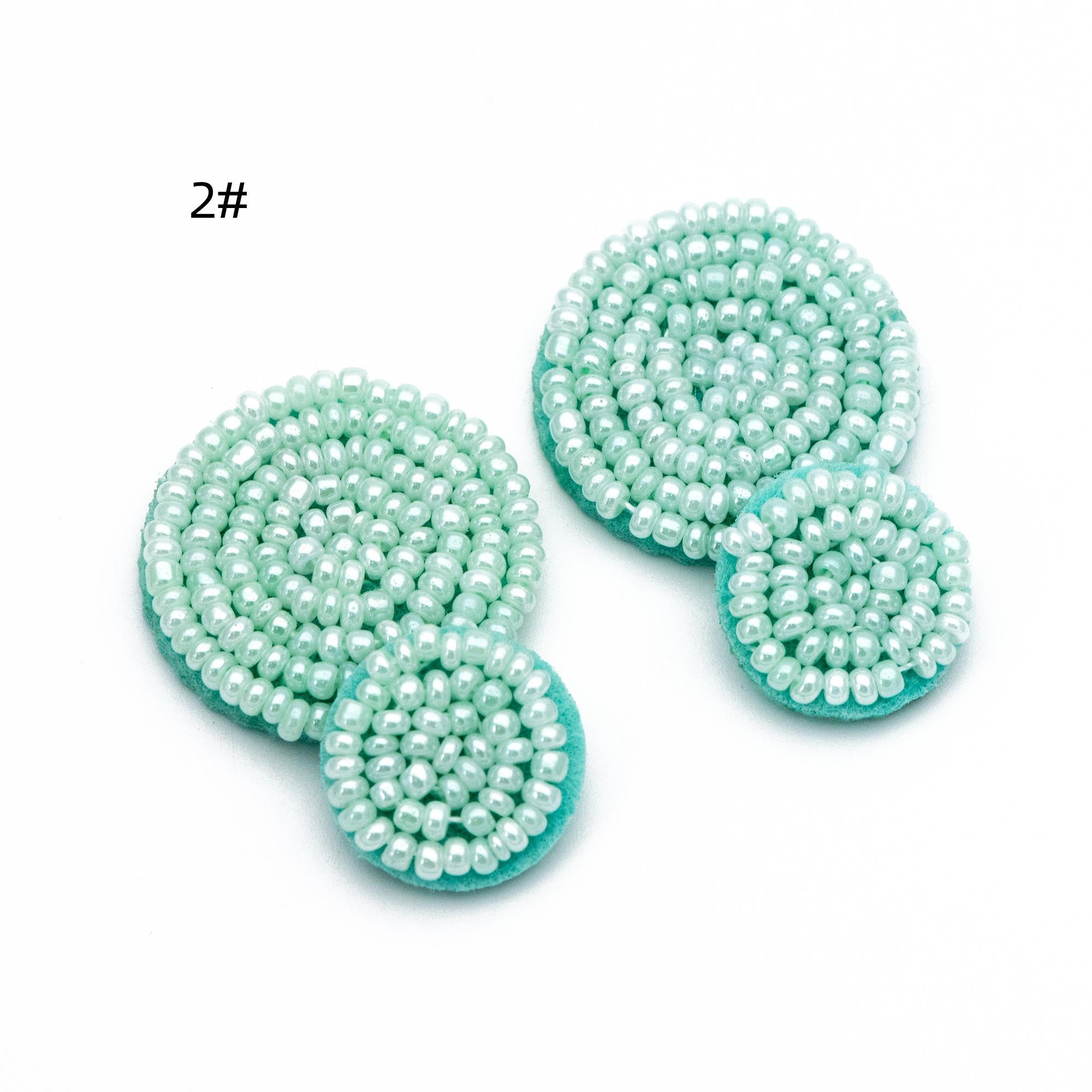 4pcs Glass Seed Beads Round Pendants 36mm, Flat Back, Beaded Hair Accessories, DIY Earring Components, (FB-052)
